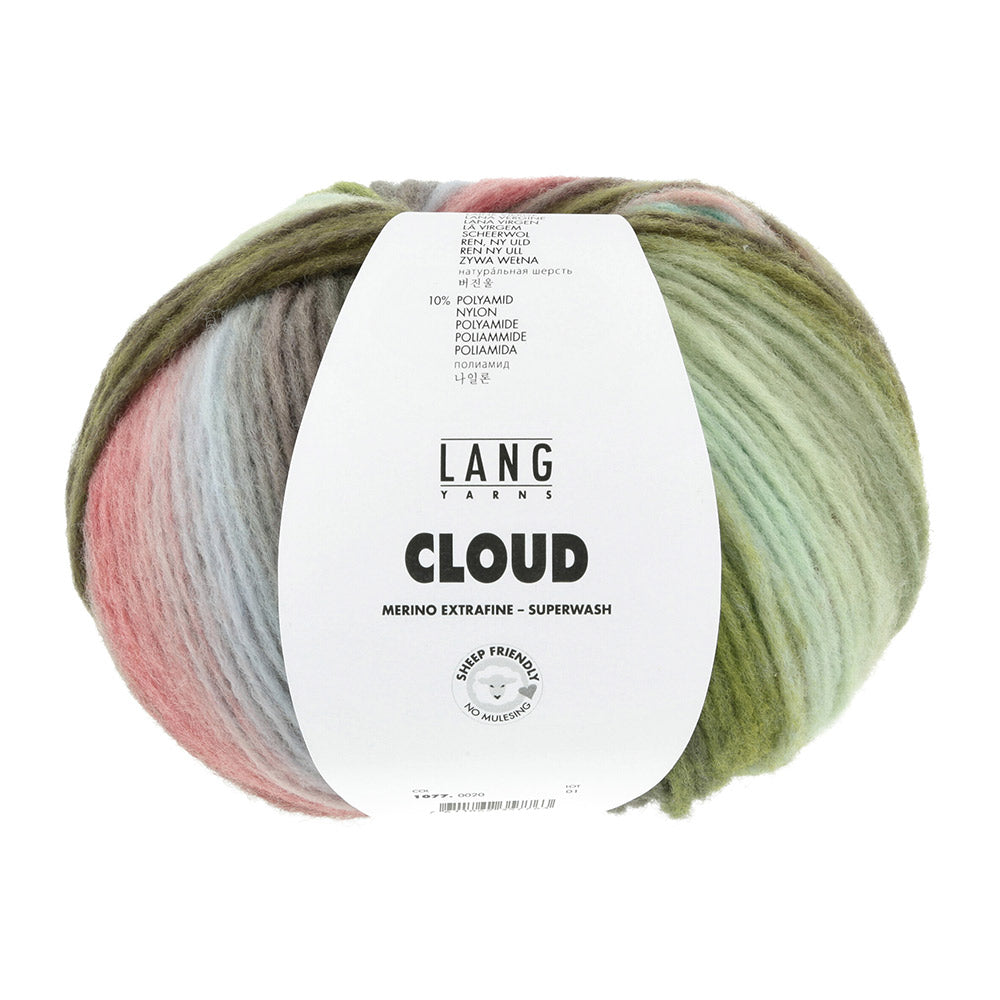Lang Yarns Cloud 0020 Donkergroen/Olijf/Lichtblauw/Rood - bol garen van voren