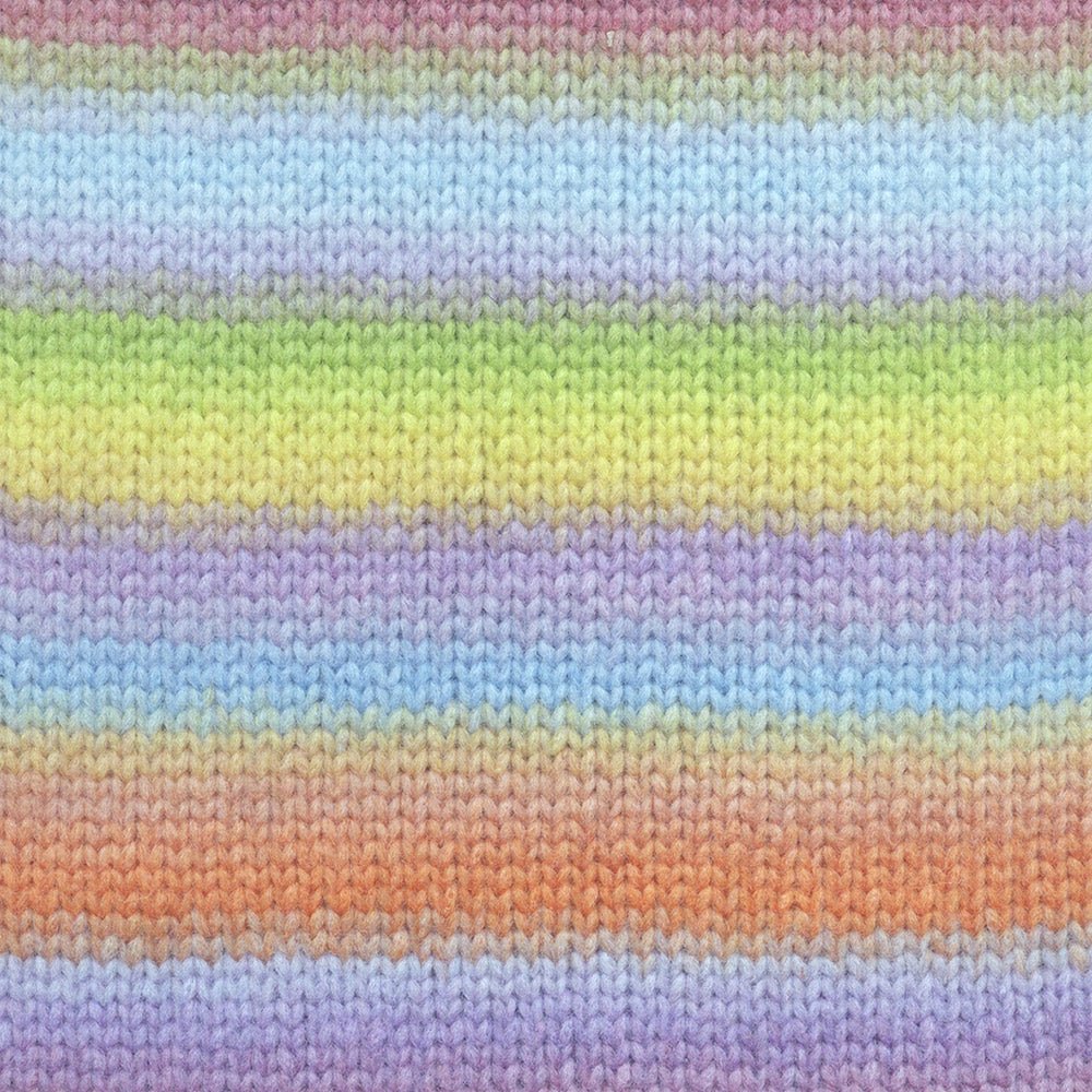 Lang Yarns Cloud 0022 Paars/Oranje/Geel/Groen - gebreide kleurstaal met het kleurverloop