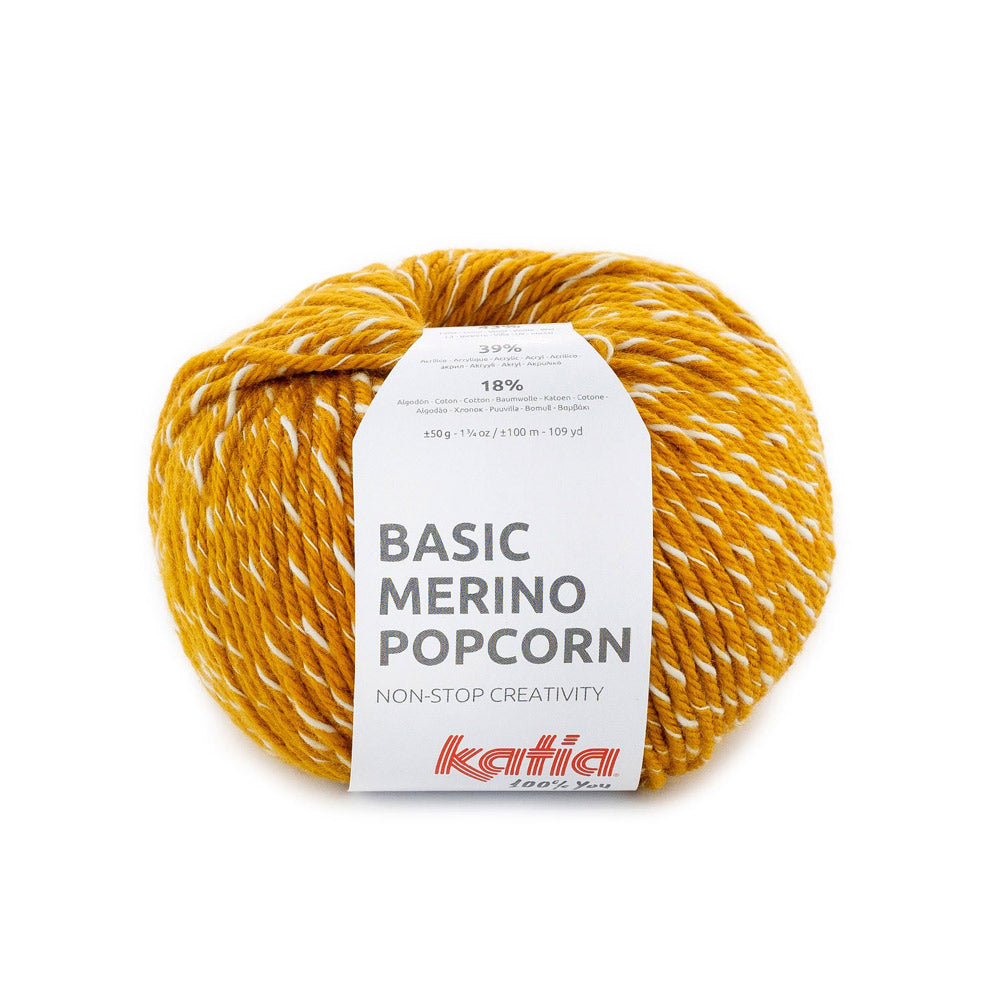 Katia Basic Merino Popcorn 107 Mosterd-Wit