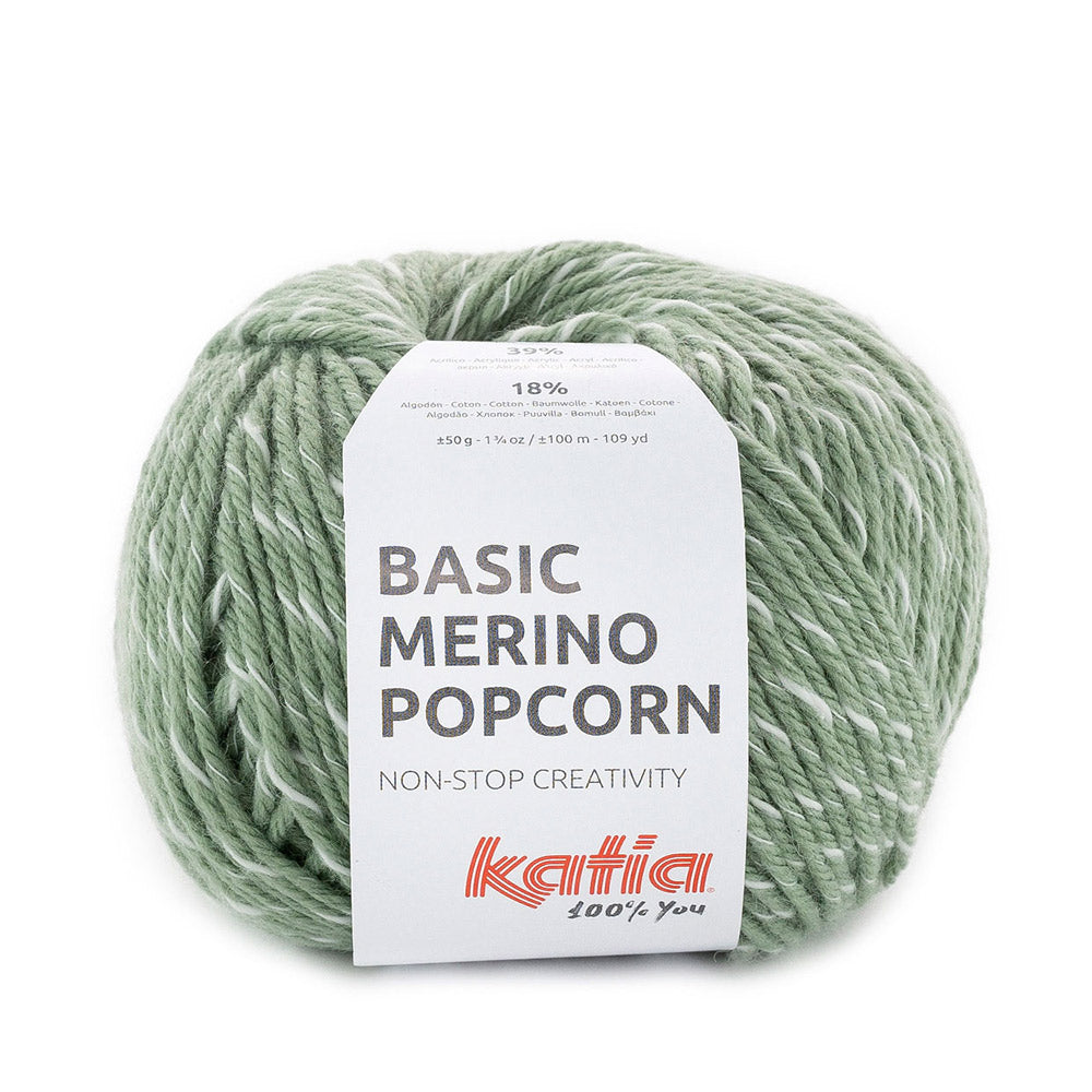 Katia Basic Merino Popcorn 108 Militair groen-Wit
