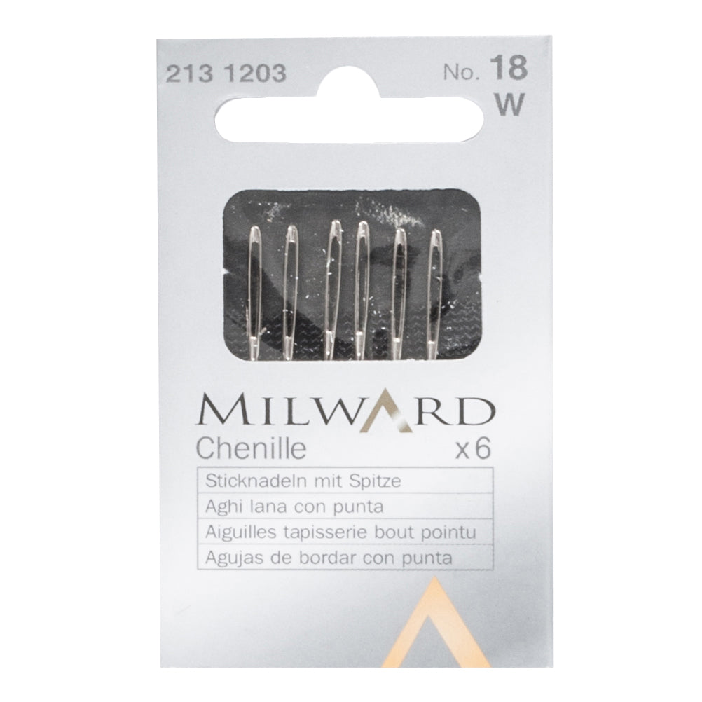 Verpakking Milward Chenille borduurnaalden maat 18 met 6 stuks