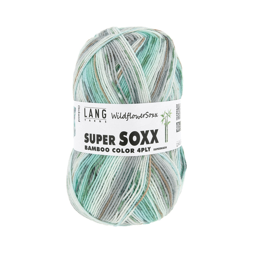 Lang Yarns Super Soxx Bamboo Color 4-Fach 0559 Turkoois/Grijs/Gebroken Wit 1152 Chickweed