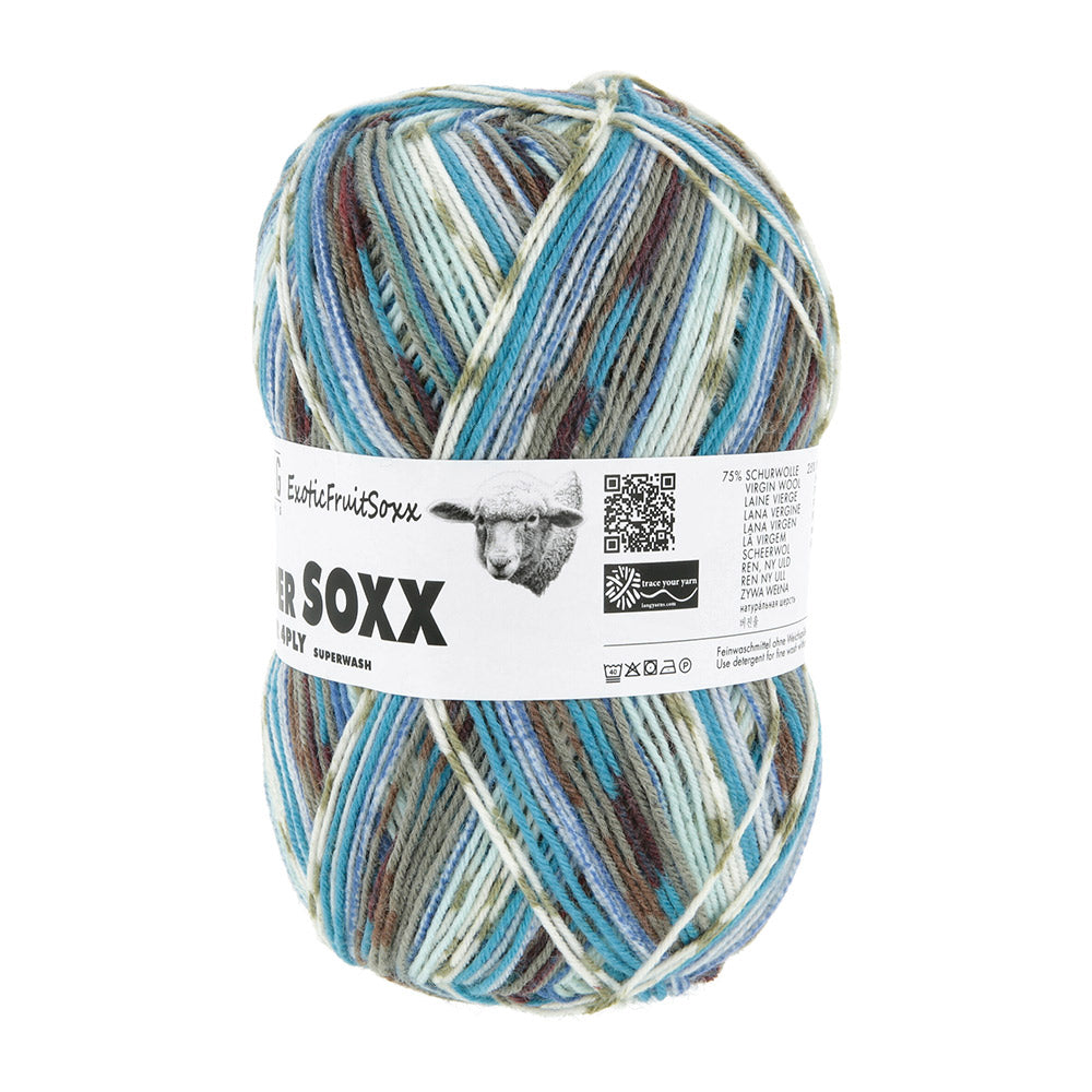 Lang Yarns Super Soxx Color 4-Fach 565 Blauw/Grijs 1153 Akebi - gebreide sokken met zelfstrepend kleurpatroon