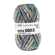 Lang Yarns Super Soxx Color 4-Fach 569 Bruin/Blauw/Grijs 1153 Cherimoya - bol sokkengaren met wikkel