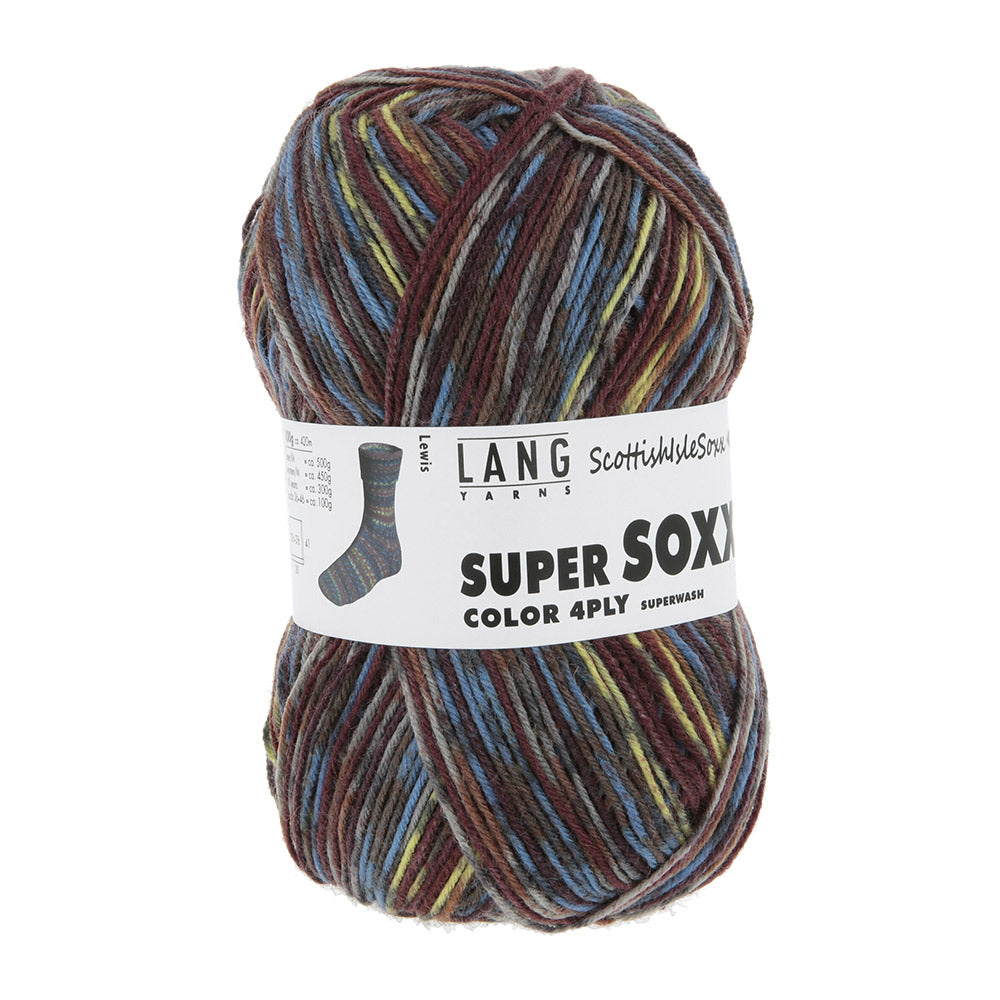 Lang Yarns Super Soxx Color 4-Fach 573 Blauw/Geel 1154 Lewis - gebreide trui in het zelfstrepende kleurverloop