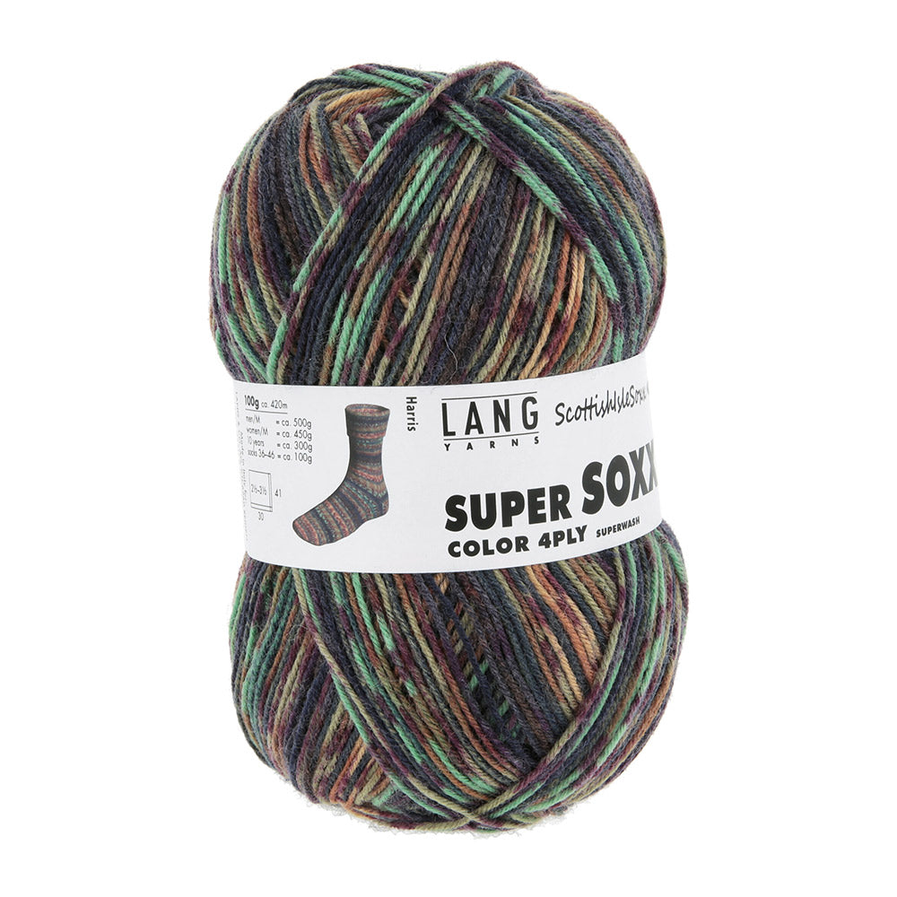 Lang Yarns Super Soxx Color 4-Fach 574 Mandarijn/Mint/Bruin 1154 Harris - gebreide trui in het zelfstrepende kleurverloop