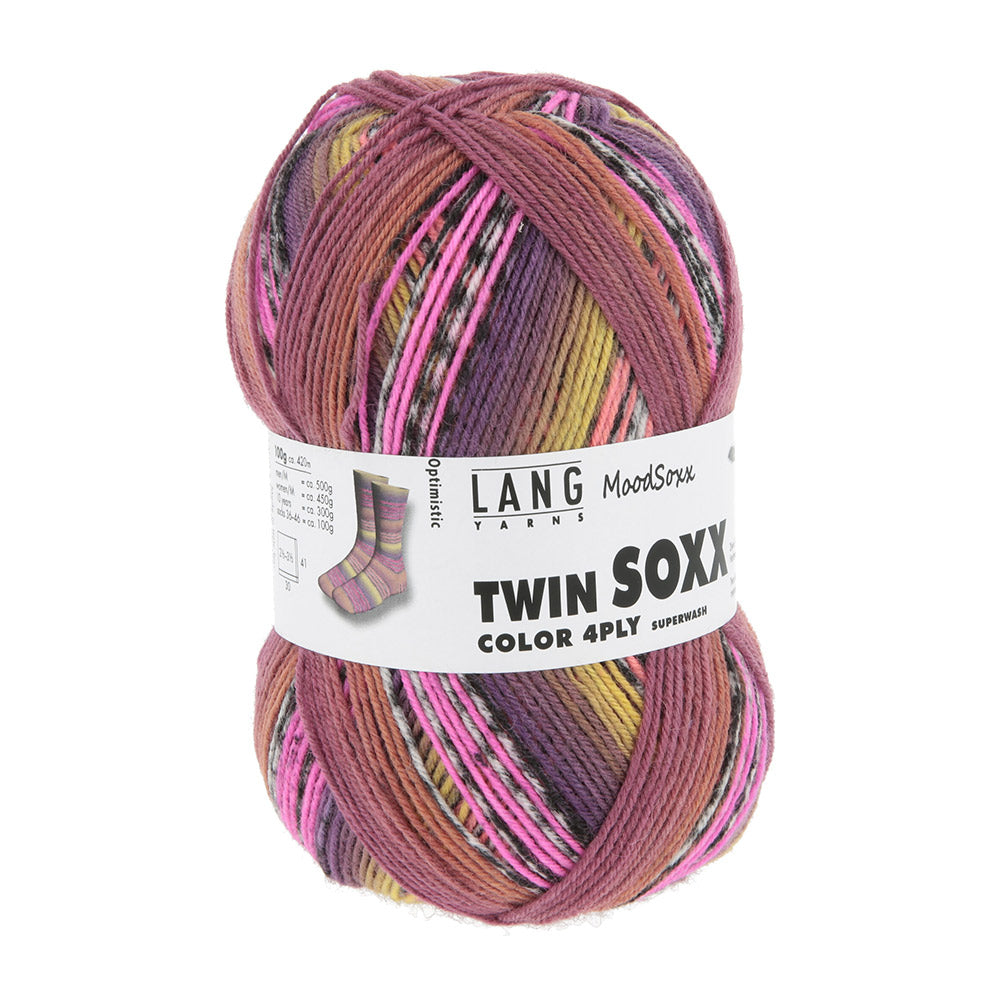 Lang Yarns Twin Soxx 4-Fach 588 Roze/Oranje/Geel/Zalm 1156 Optimistic - bol sokkengaren vanuit derde hoek