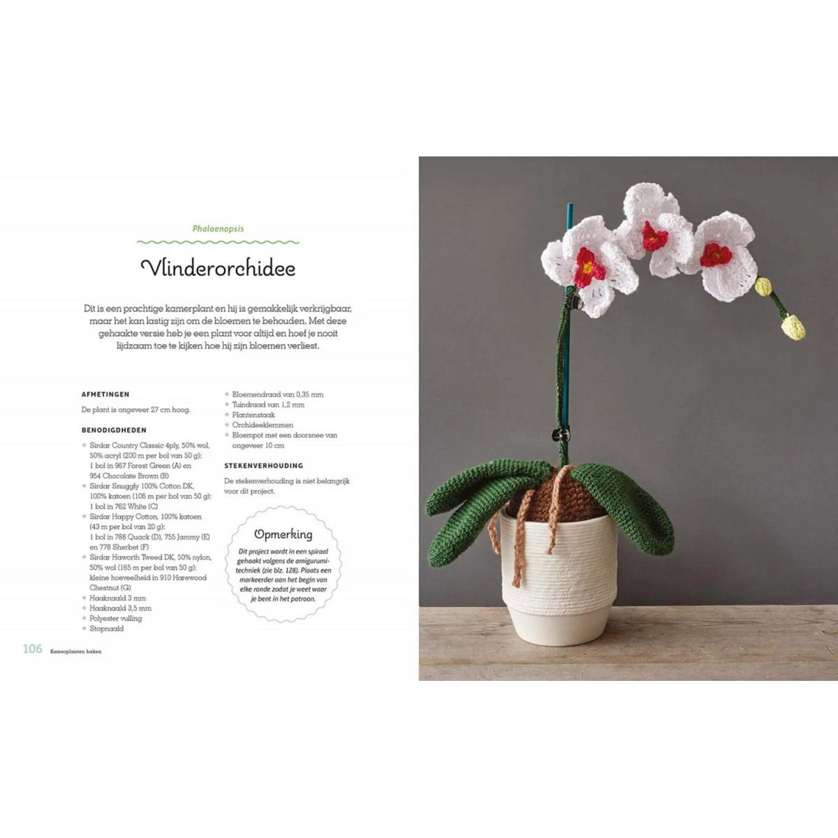 Binnenpagina uit Kamerplanten haken met patroon voor een gehaakte vlinderorchidee