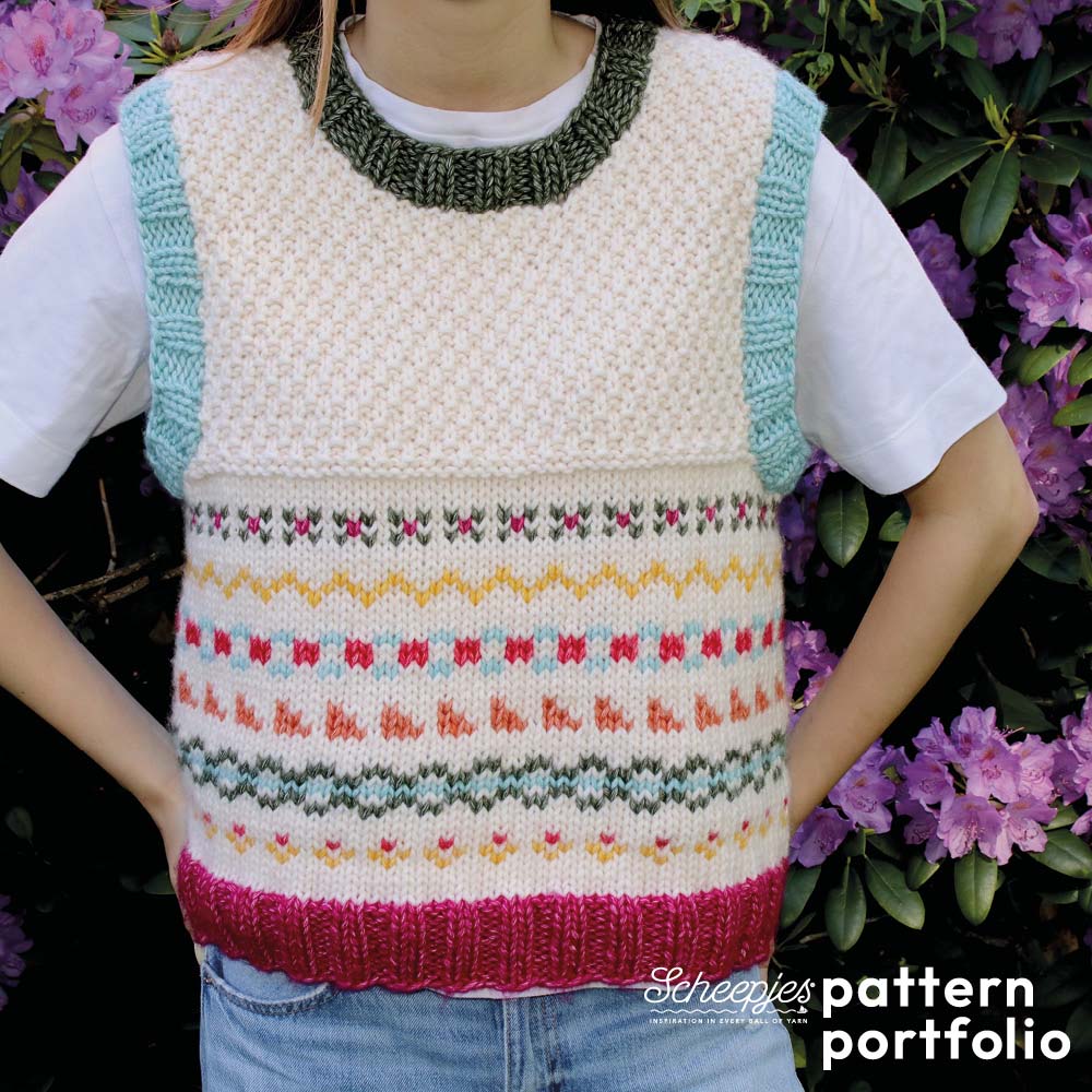 Scheepjes Pattern Portfolio Stone Washed XXL NL - Polly Spencer gebreide top met kleurrijke patronen