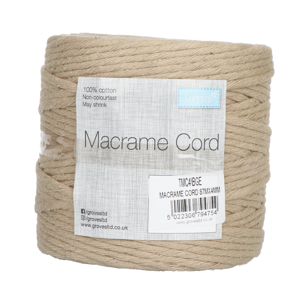 Trimits Macramé Cord Cotton 87m x 4mm 01 Beige