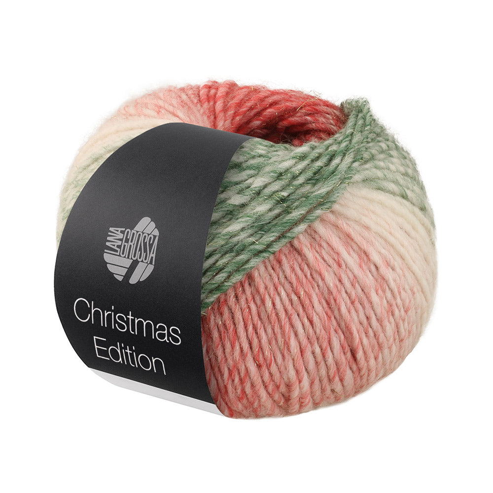 Lana Grossa Christmas Edition Big Lurex 0204 Braam/donkerrood/rood/lichtrood/ecru/wit-/donker-/zwartgroen verloopgestreept met lurex