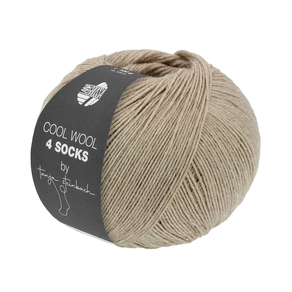 Lana Grossa Cool Wool 4 Socks Uni 7728 Grijs Beige