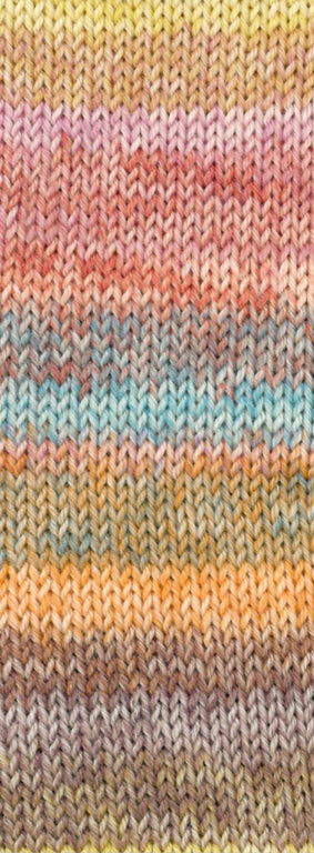 Lana Grossa Cosy Socks Dream 253 Grijsbruin / Taupe / Geel / Camel / Roze / Terracotta / Zalm / Lichtpetrol / Turquoise / Oranje - sfeerfoto van het multicolour sokkengaren