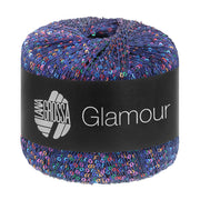 Lana Grossa Glamour 109 Donkerblauw bol pailletgaren gefotografeerd tegen een neutrale achtergrond