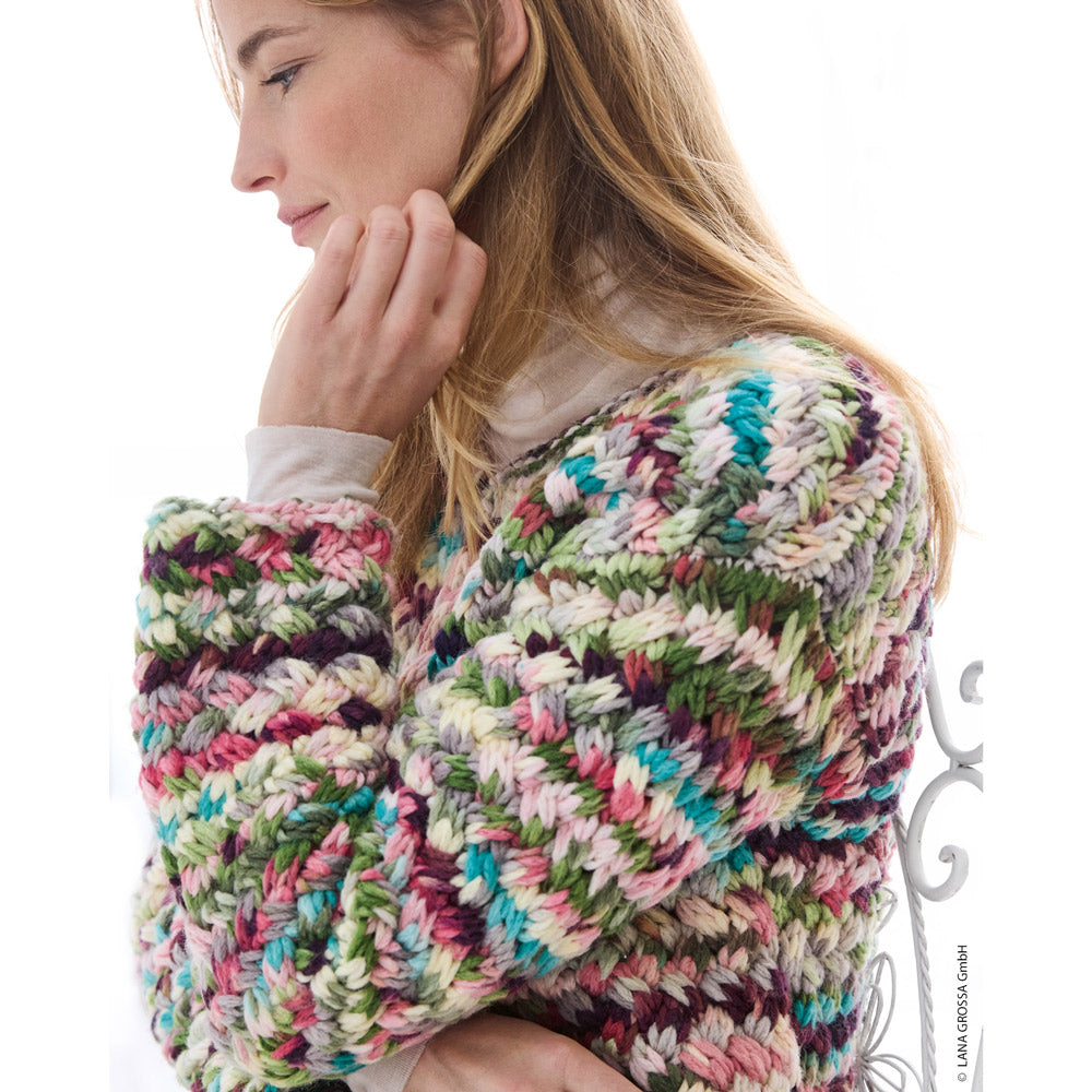 Lana Grossa Filati Journal No. 72 model 21 - multicolor vest met grove structuur, detail en pasvorm