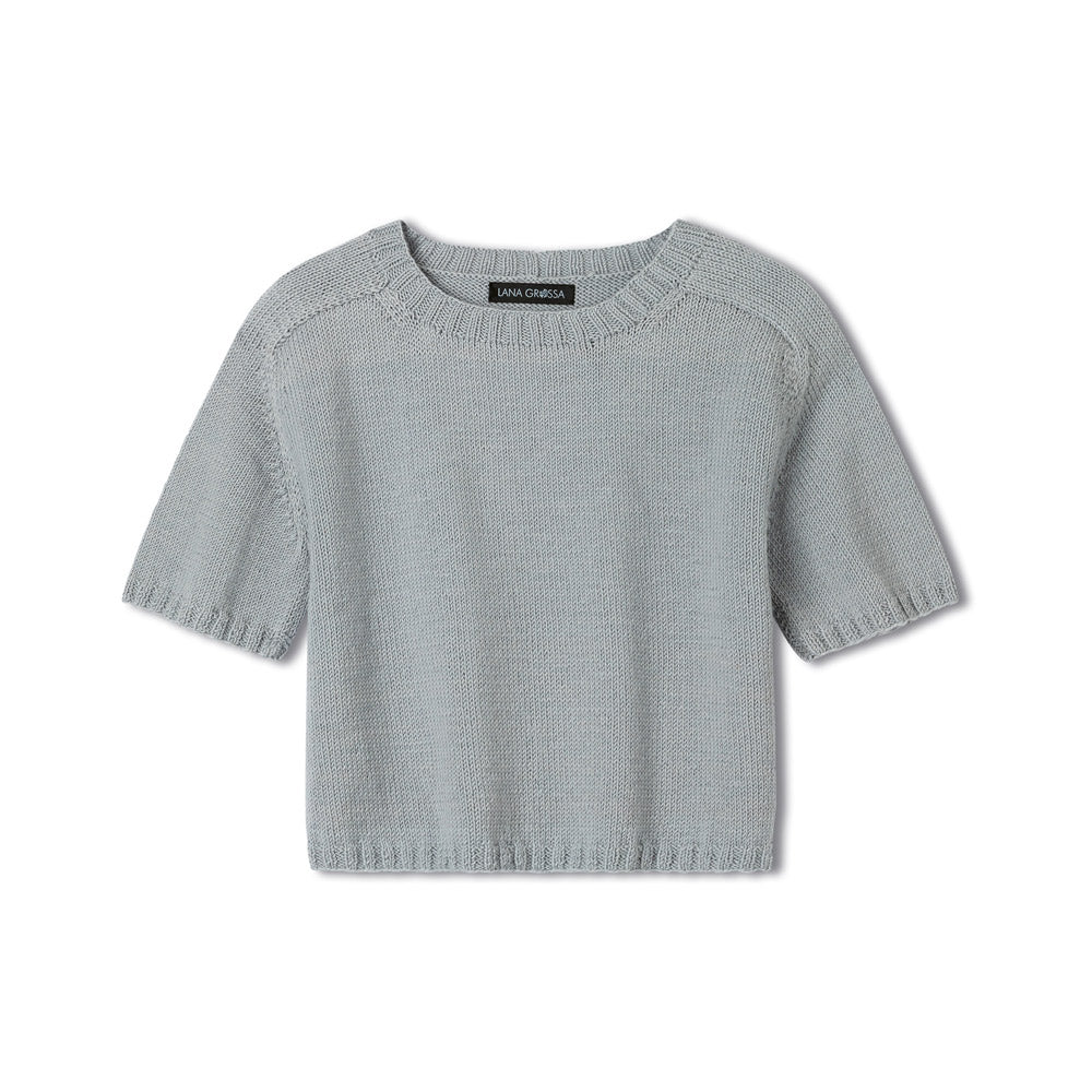 lichtblauw gebreid shirt met korte mouwen als productbeeld - inspiratie voor Lana Grossa Cool Wool 590 Naturel - Lana Grossa Cool Wool 2010 Licht Rozenhout