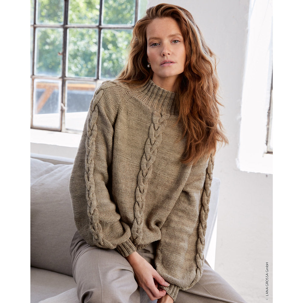 Gebreide damestrui met Lana Grossa Cool Wool Big Vintage 7198 Petrolgroen - vooraanzicht - Lana Grossa Cool Wool Big Vintage 7193 Lila