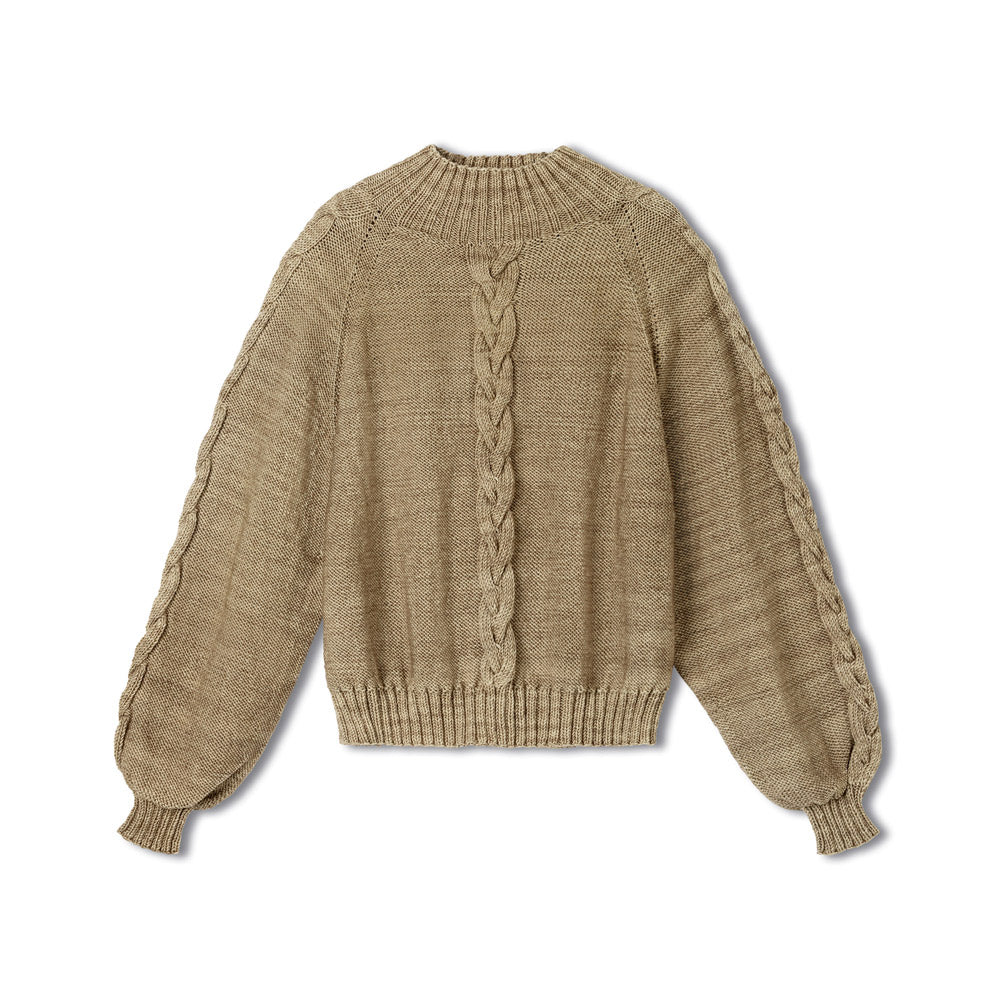Detail van damestrui in Lana Grossa Cool Wool Big Vintage 7198 Petrolgroen - Lana Grossa Cool Wool Big Vintage 7193 Lila