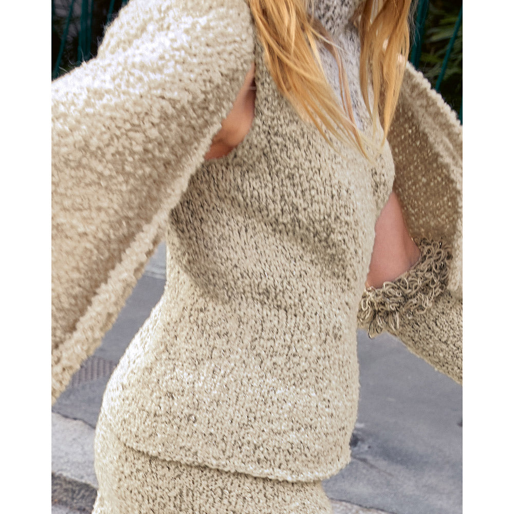 Vrijstaand beige schoudervest met korte mouwen en striksluiting - Lana Grossa Orsettini 002 Roodviolet