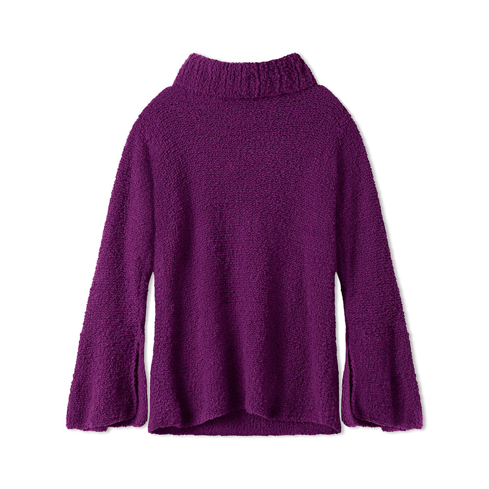 Model draagt een beige mouwloze gebreide top van Lana Grossa Orsettini - Lana Grossa Orsettini 002 Roodviolet