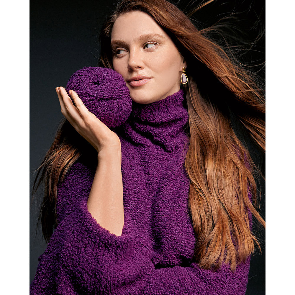 Vrijstaande beige mouwloze top met ronde hals en boucléstructuur - Lana Grossa Orsettini 002 Roodviolet