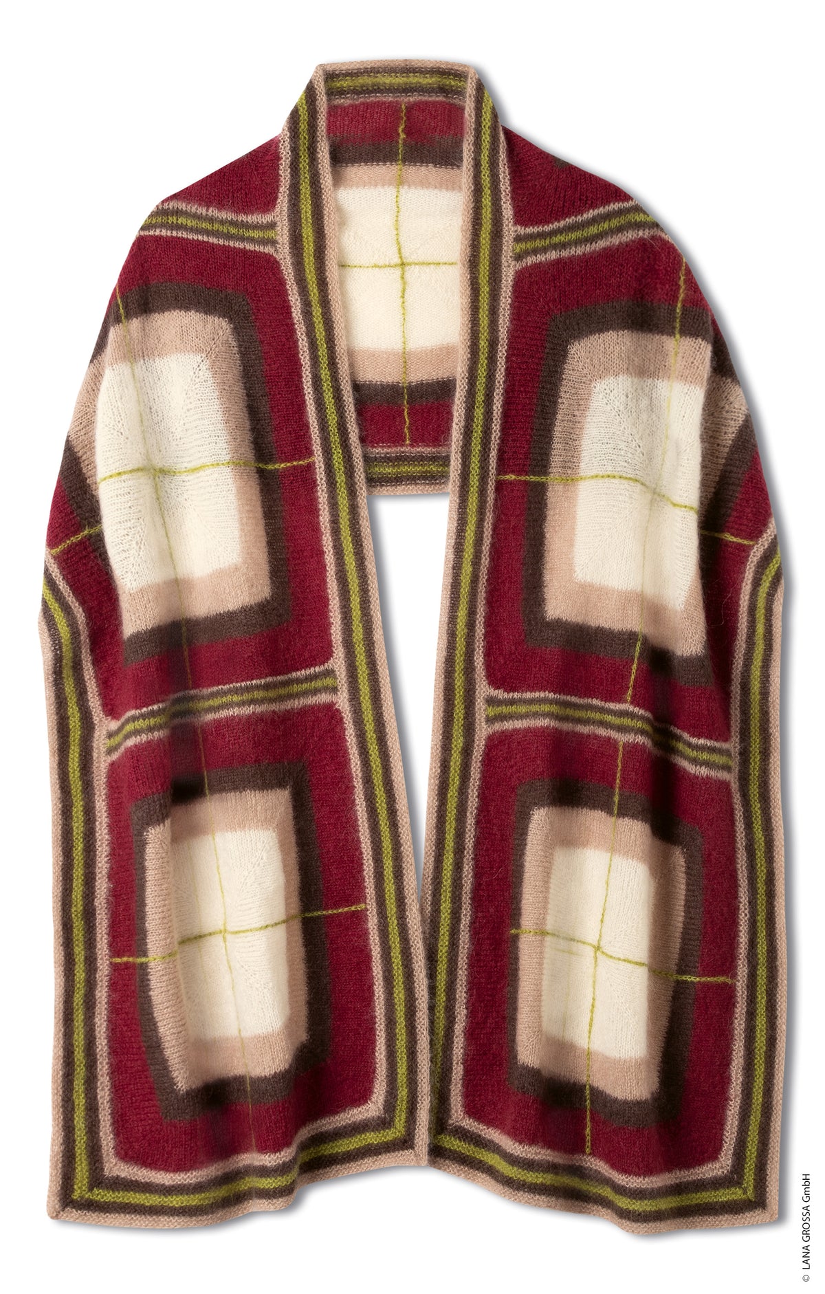 Lana Grossa Doeken & Co Nr. 10 model 10 - geometrische rood-beige stola, vrijstaand - Filo di Gio