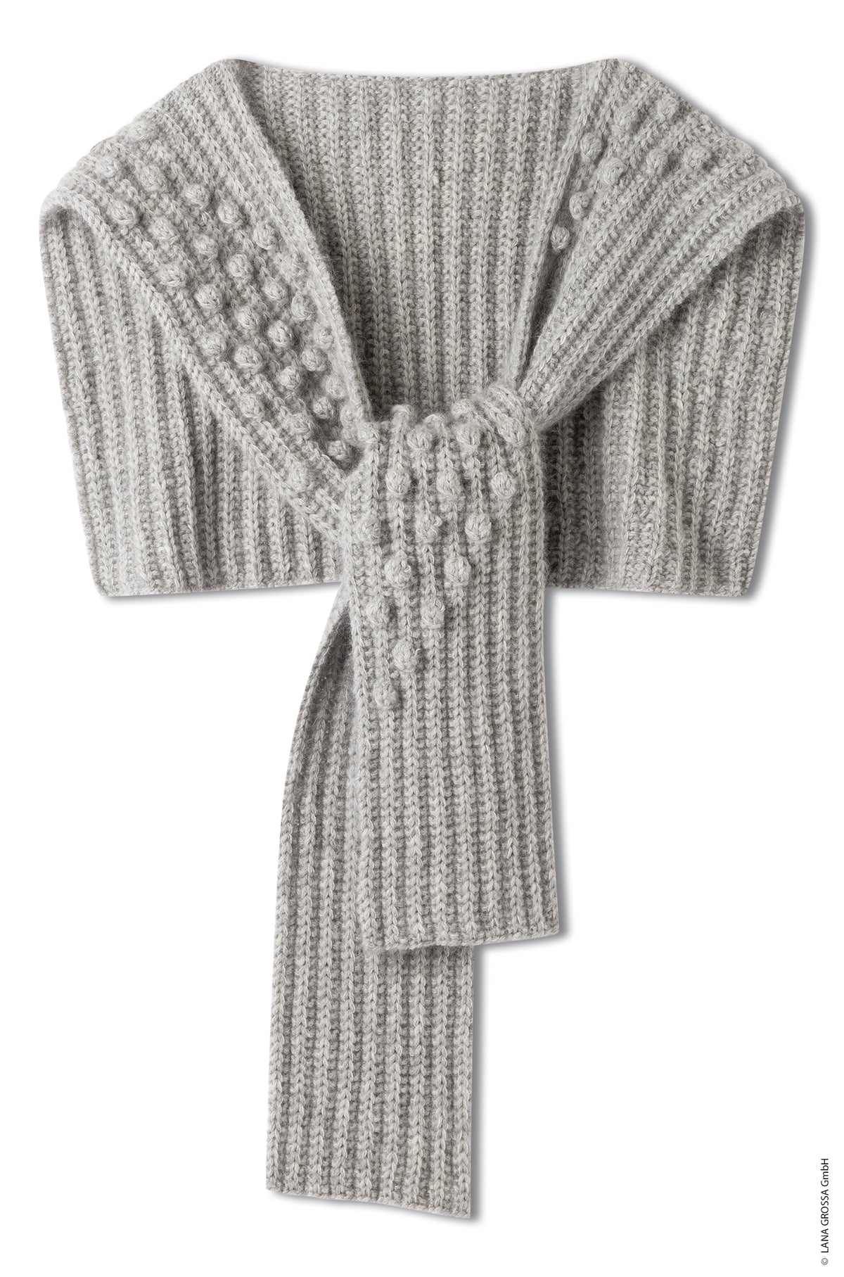 Lana Grossa Doeken & Co Nr. 10 model 14 - grijze geribde kragensjaal met lange uiteinden, vrijstaand - Cool Merino en Silkhair