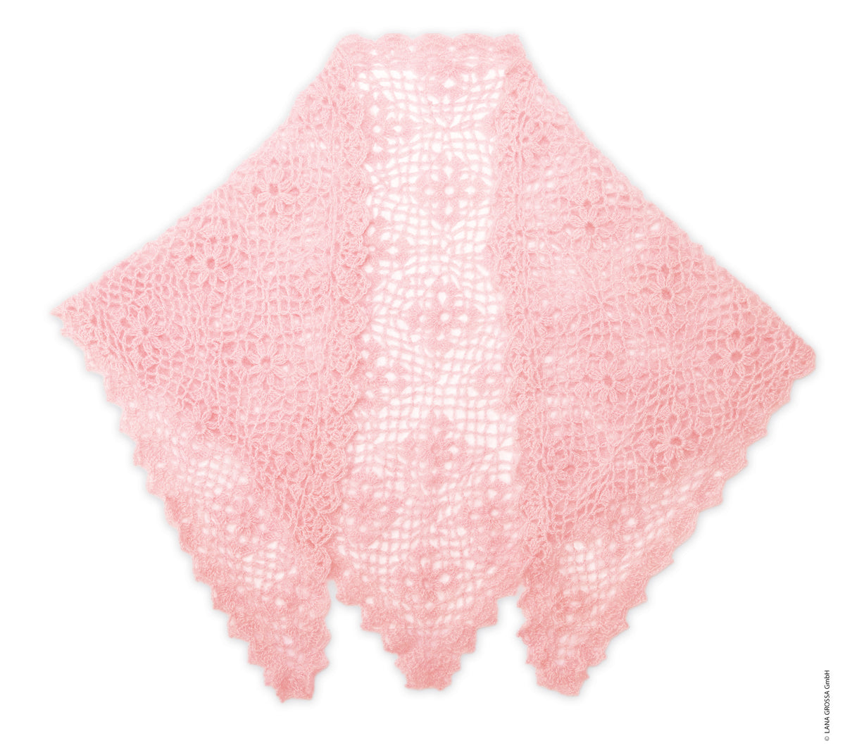 Lana Grossa Doeken & Co Nr. 10 model 15 - roze opengewerkte driehoeksdoek, vrijstaand - Filo di Gio