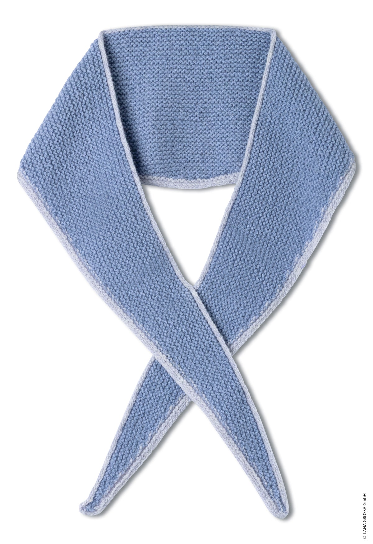 Lana Grossa Doeken & Co Nr. 10 model 18 - blauw halsdoekje met contrasterende rand, vrijstaand - Brigitte Silkdream