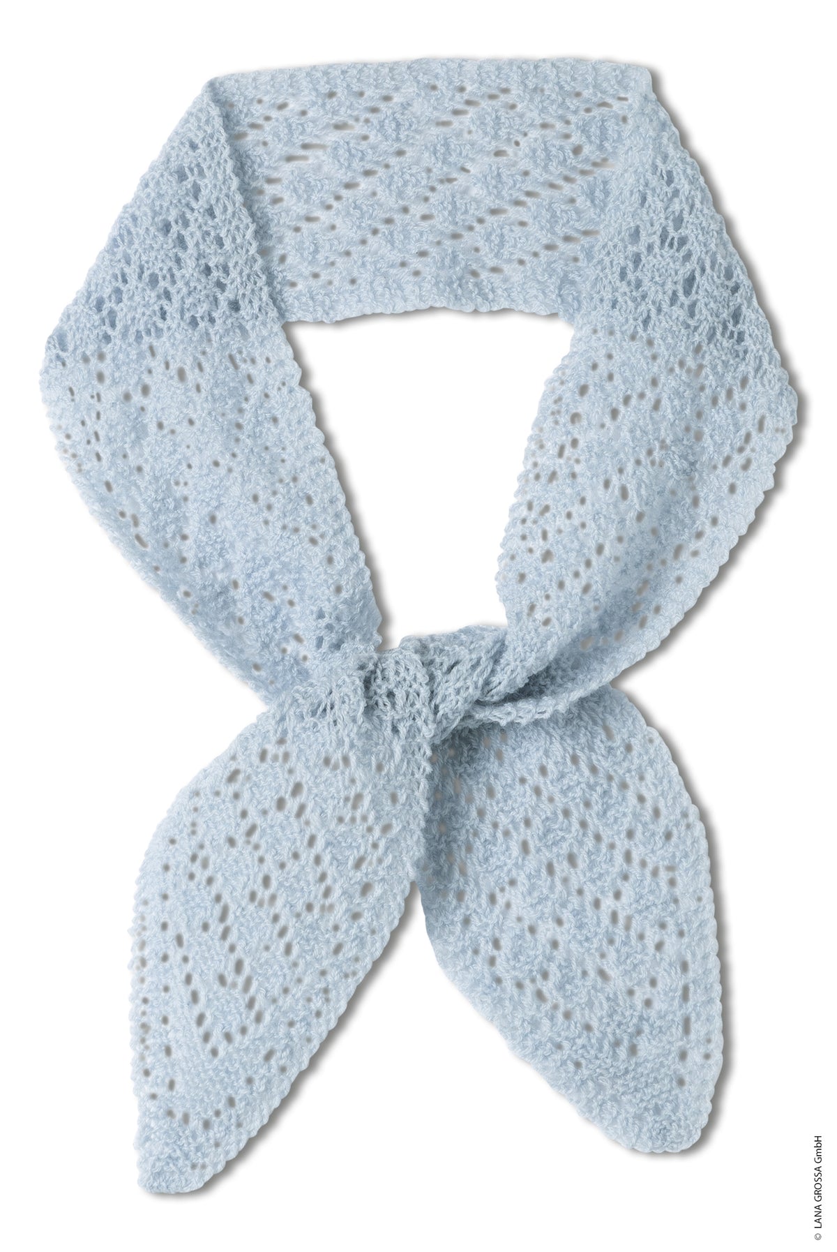 Lana Grossa Doeken & Co Nr. 10 model 22 - lichtblauw halsdoekje met ajourpatroon, vrijstaand - Cool Wool Lace of Brigitte Silkdream