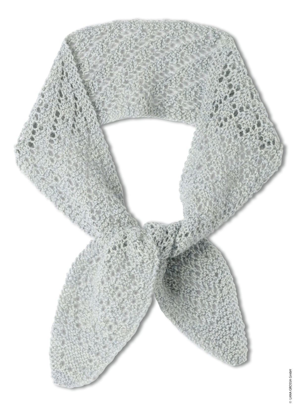 Lana Grossa Doeken & Co Nr. 10 model 22 - lichtgrijs halsdoekje met ajourpatroon, vrijstaand - Cool Wool Lace of Brigitte Silkdream