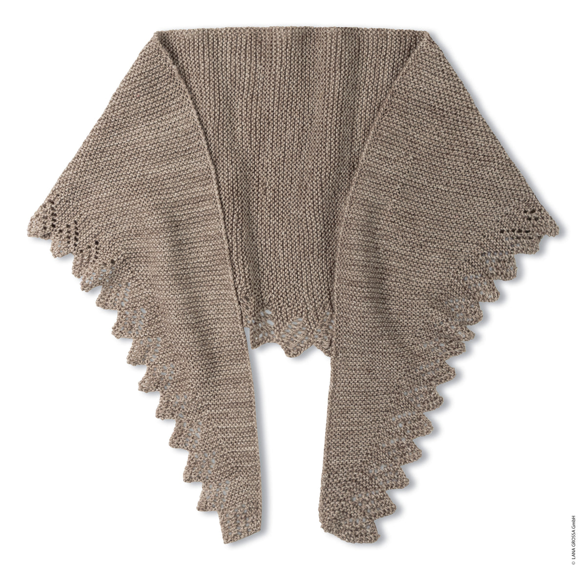 Lana Grossa Doeken & Co Nr. 10 model 30 - taupe driehoeksdoek met geschulpte rand, vrijstaand - Brigitte Silkdream