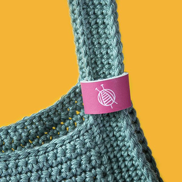 Groen haak label — gemaakt met Joly Bag Haakpakket