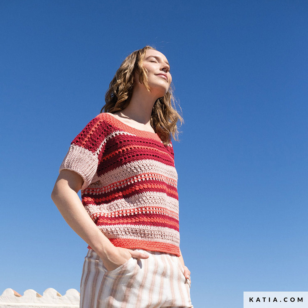 Patroon breien haken dames topje lente zomer katia — gemaakt met Katia Alabama (2)