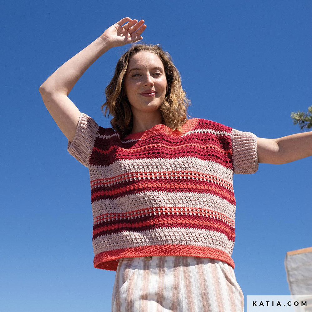 Patroon breien haken dames topje lente zomer katia — gemaakt met Katia Alabama (4)