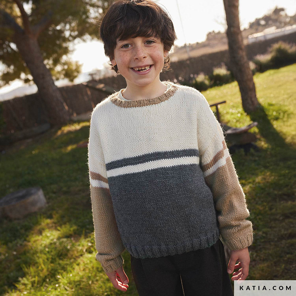 Patroon breien haken kinderen trui herfst winter katia — gemaakt met Katia Basic Merino 094 (7)