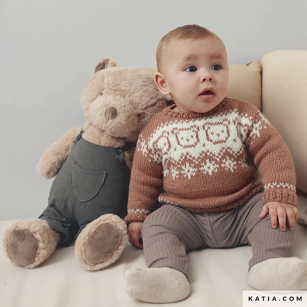 Patroon breien haken baby trui herfst winter katia — gemaakt met Katia Basic Merino 095 (3)