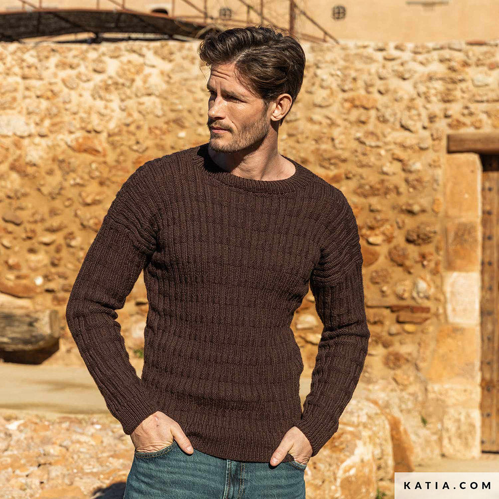 Patroon breien haken heren trui herfst winter katia — gemaakt met Katia Basic Merino 095 (4)