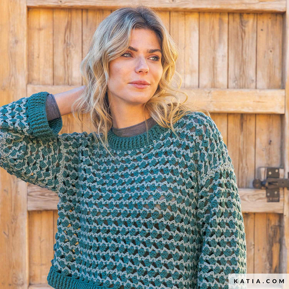Patroon breien haken dames trui herfst winter katia — gemaakt met Katia Basic Merino 097