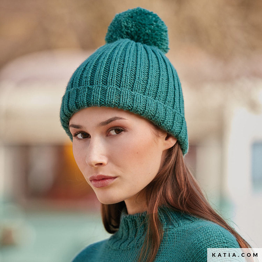 Patroon breien haken dames muts herfst winter katia — gemaakt met Katia Basic Merino 097