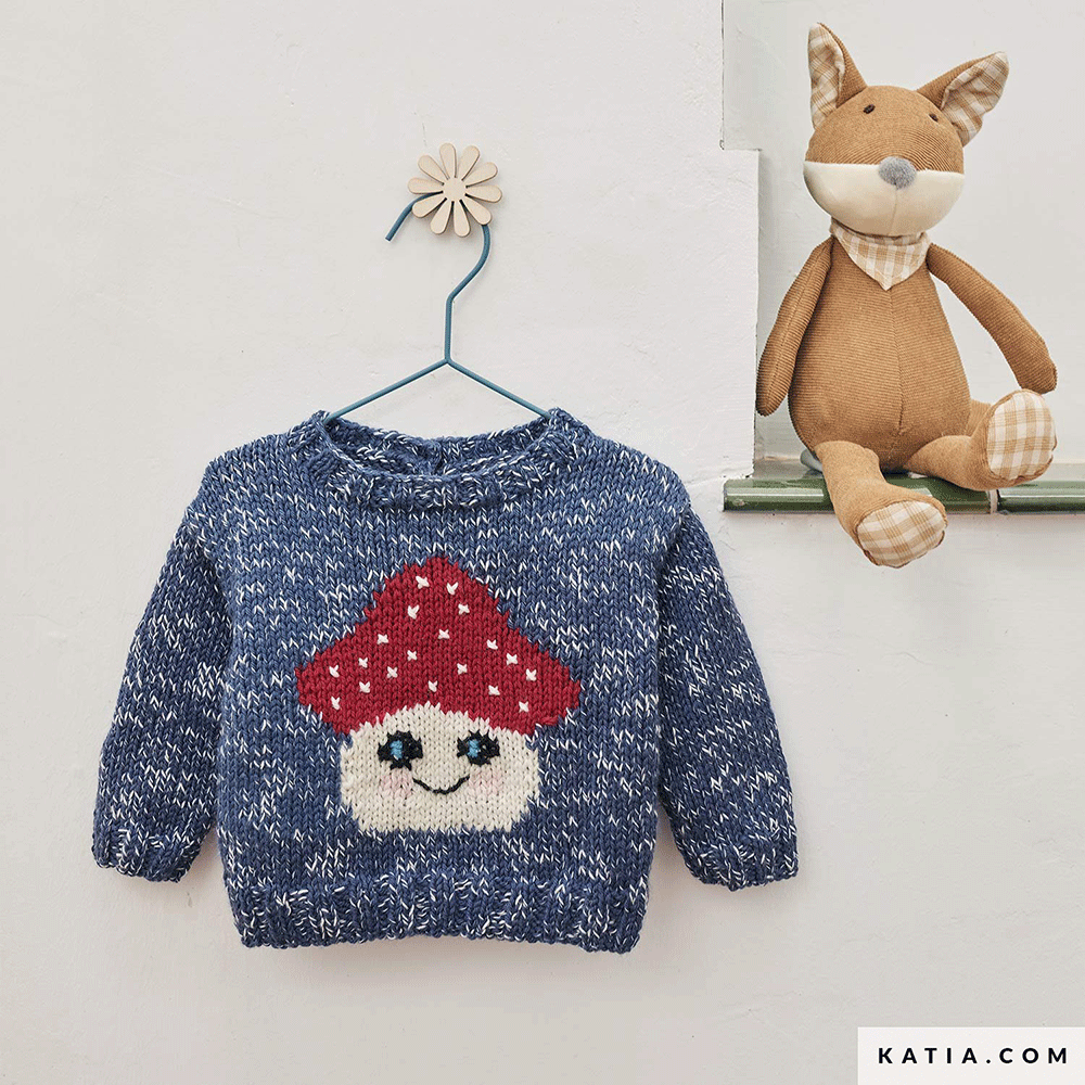 Patroon breien haken baby trui herfst winter katia — gemaakt met Katia Basic Merino 098 (4)