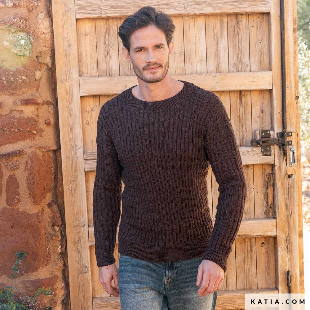 Patroon breien haken heren trui herfst winter katia — gemaakt met Katia Basic Merino 098 (3)