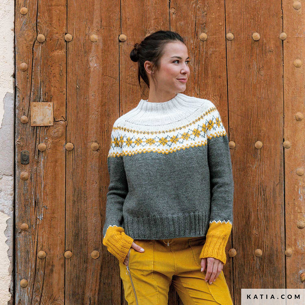 Patroon breien haken dames trui herfst winter katia — gemaakt met Katia Basic Merino 099 (8)