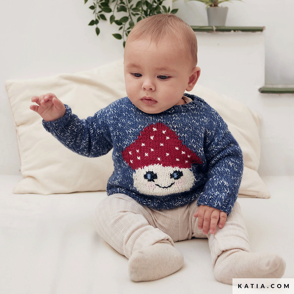 Patroon breien haken baby trui herfst winter katia — gemaakt met Katia Basic Merino Popcorn (3)