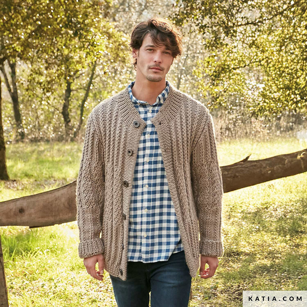 Patroon breien haken heren jas herfst winter katia — gemaakt met Katia Big Merino