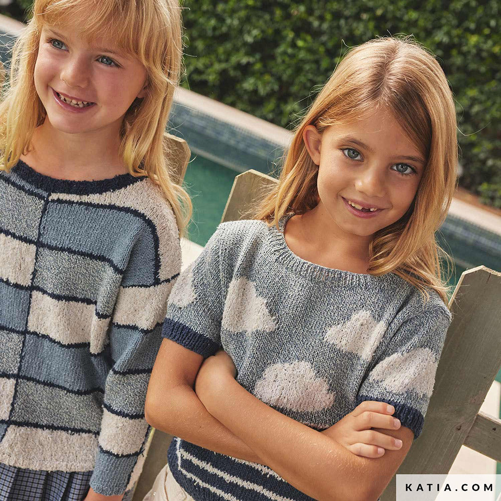 Patroon breien haken kinderen shirt lente zomer katia — gemaakt met Katia Blue Jeans II