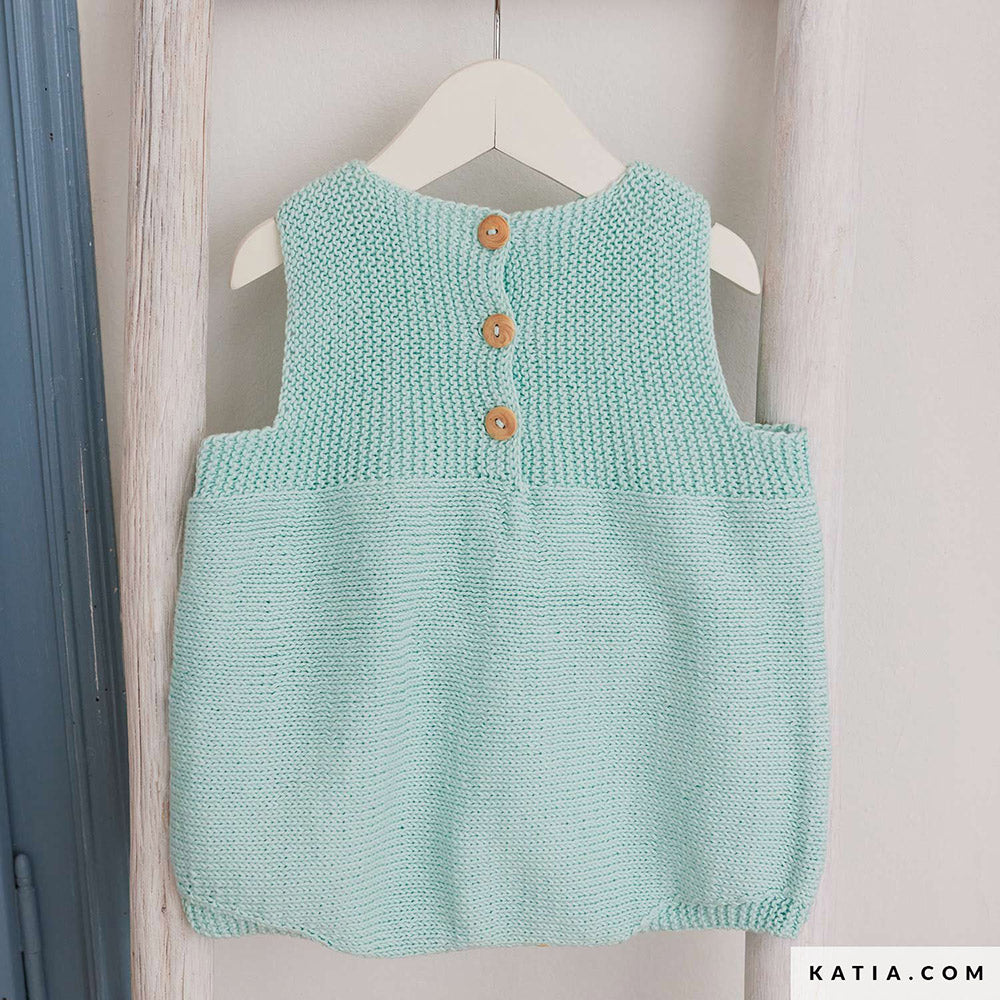 Patroon breien haken baby romper lente zomer katia — gemaakt met Katia Capri 82067 Licht Beige