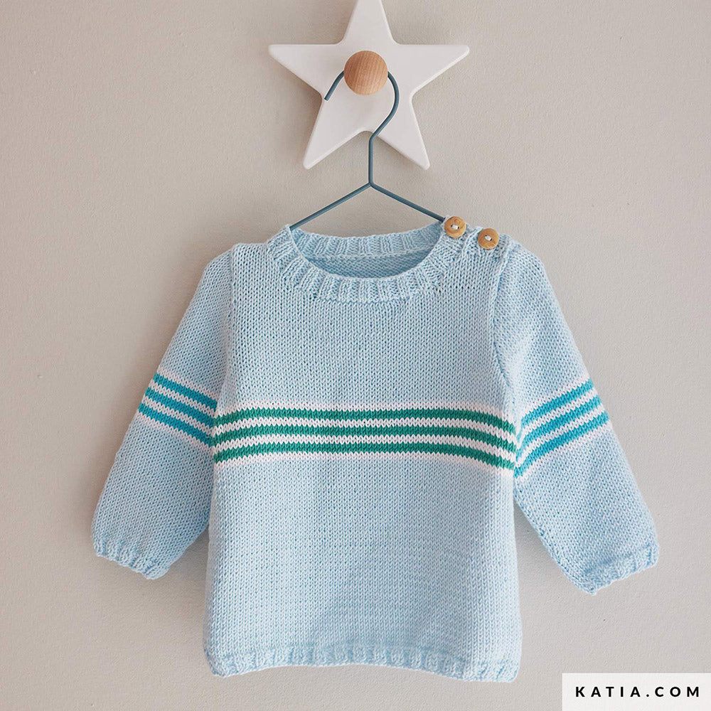 Patroon breien haken baby trui lente zomer katia — gemaakt met Katia Capri 82067 Licht Beige