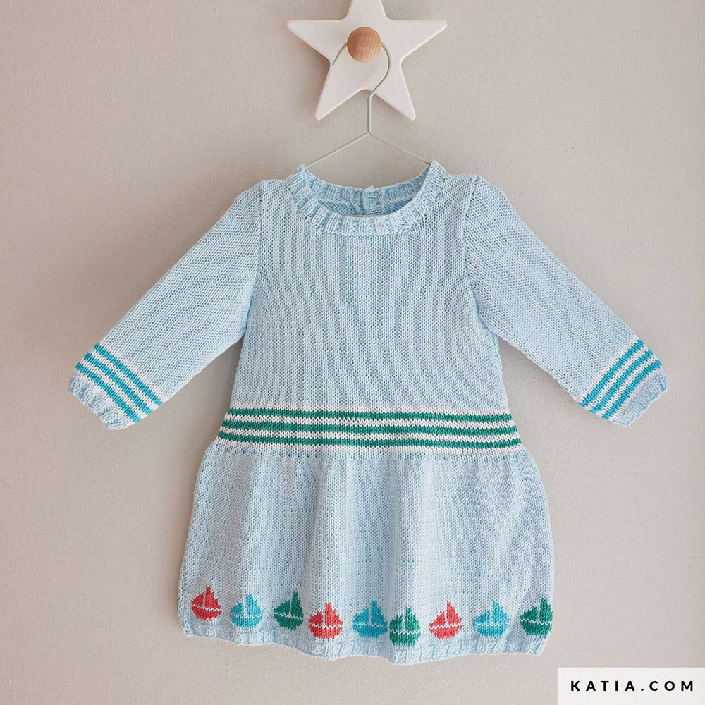 Patroon breien haken baby jurk lente zomer katia — gemaakt met Katia Capri 82067 Licht Beige (2)