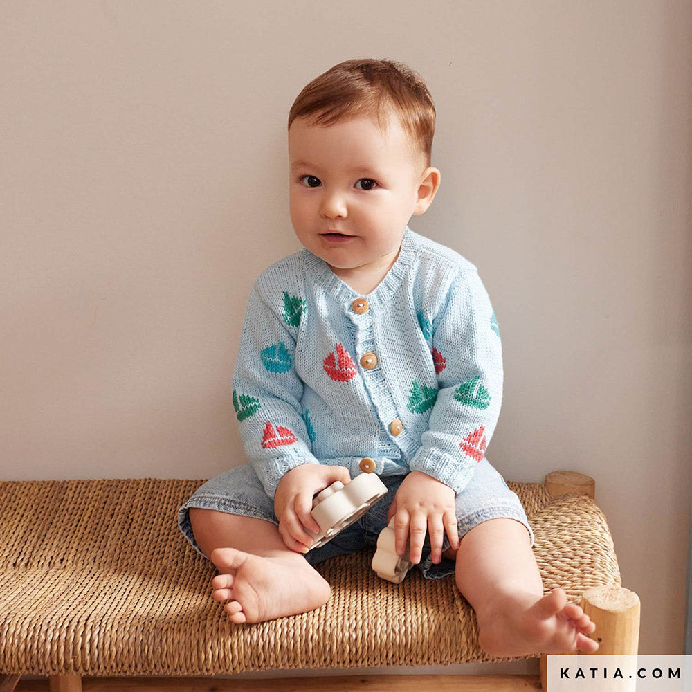 Patroon breien haken baby jas lente zomer katia — gemaakt met Katia Capri 82157 Parelwit (2)